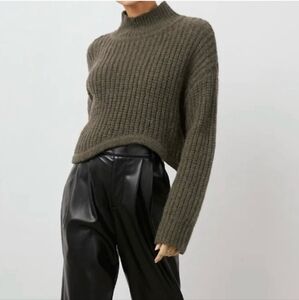 Rails Women's Olive Green Delsey Wool Alpaca Cropped Mock Neck Sweater Small